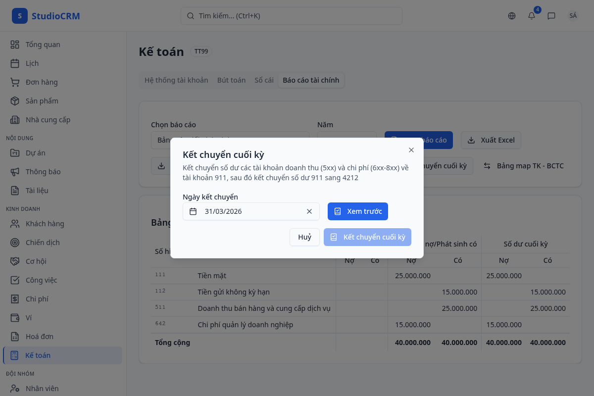 Kết chuyển cuối kỳ