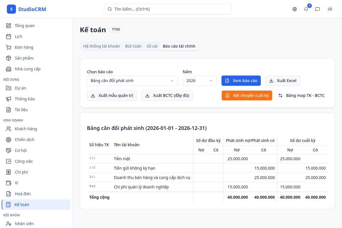 Xuất Excel báo cáo