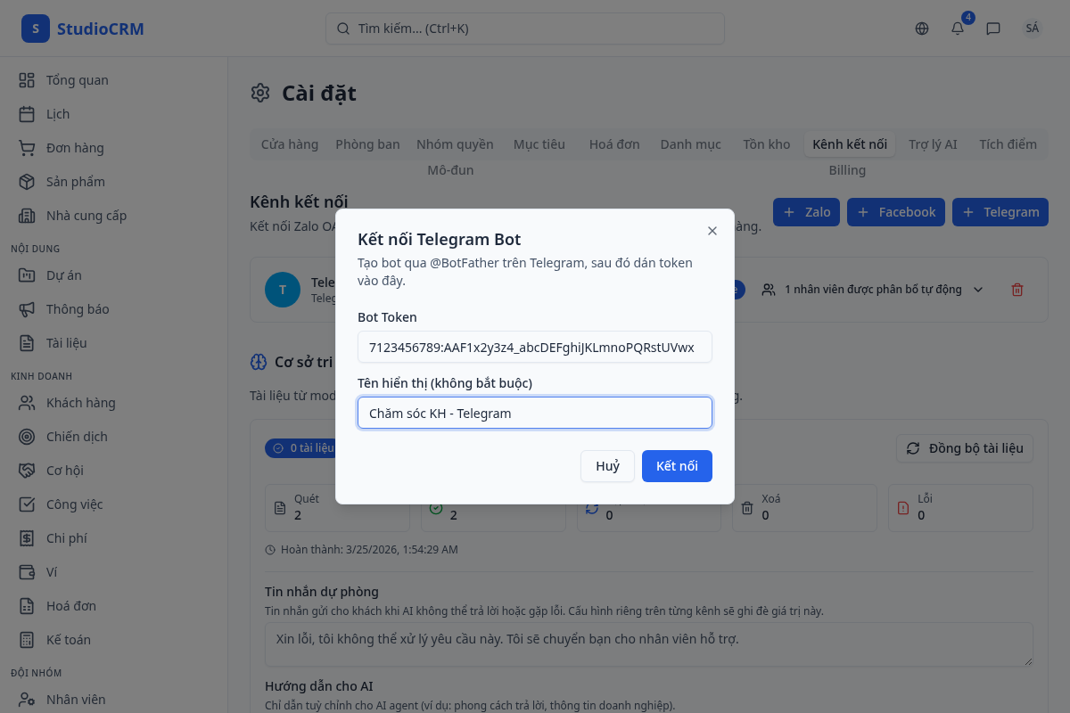Kết nối Telegram Bot