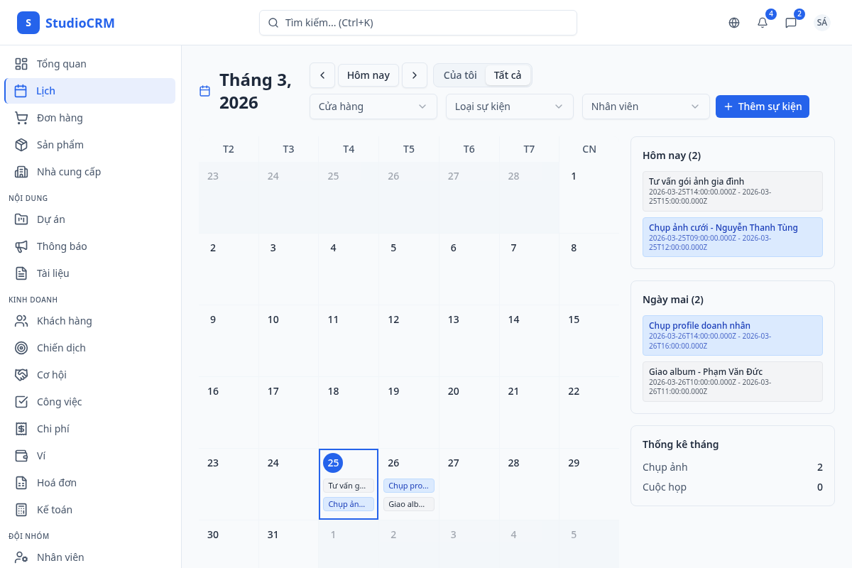 Tổng quan lịch tháng