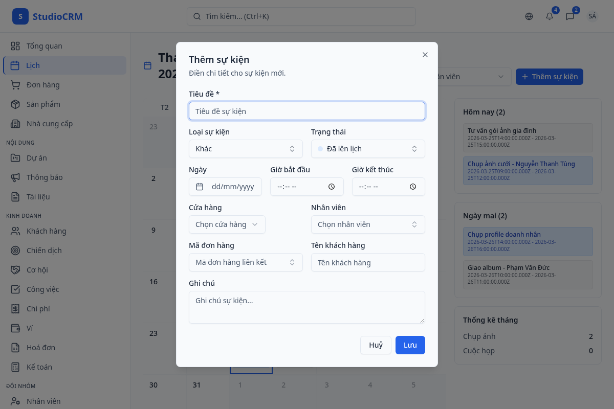Tạo lịch hẹn mới
