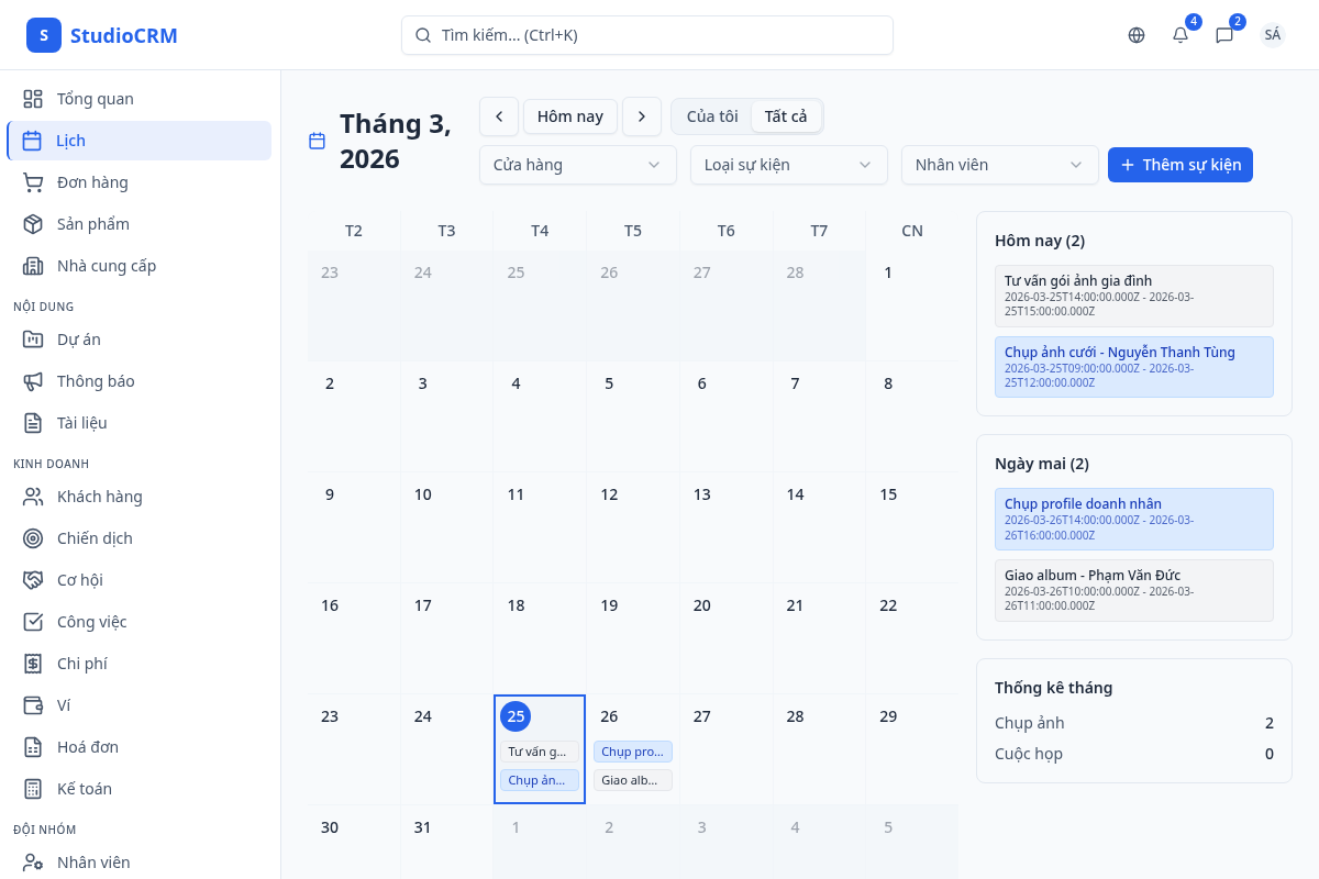 Bảng sự kiện hôm nay