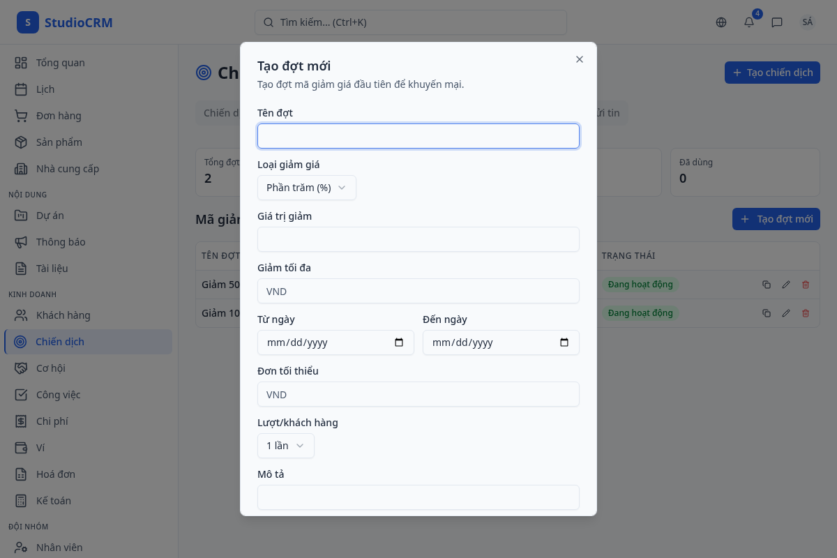 Tạo lô mã giảm giá