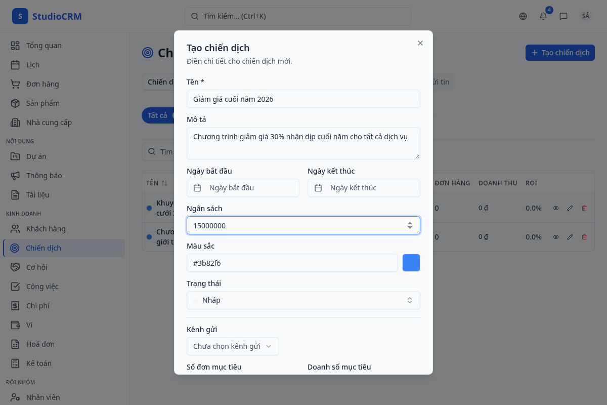 Tạo chiến dịch mới