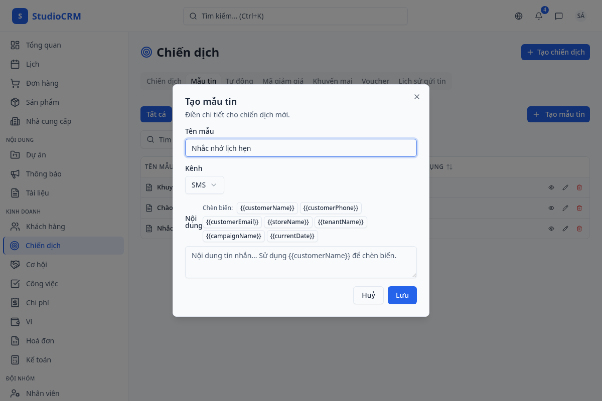 Soạn nội dung mẫu tin nhắn
