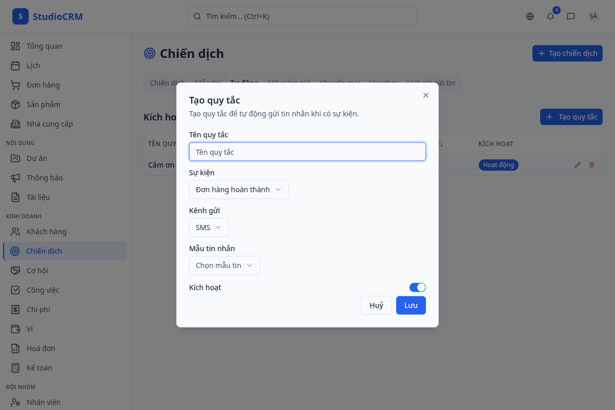 Tạo quy tắc tự động