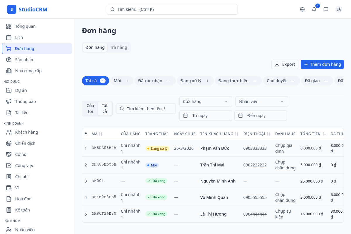Đơn hàng tạo từ Telegram chat