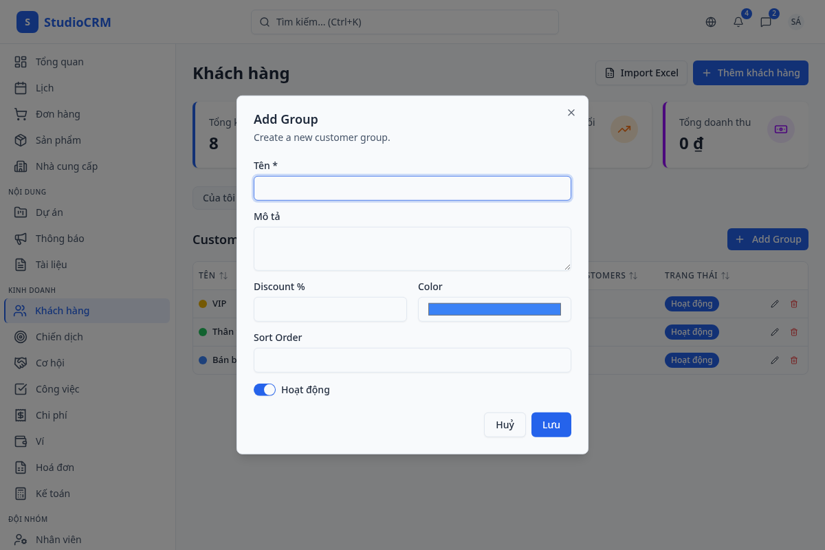 Tạo nhóm khách hàng mới