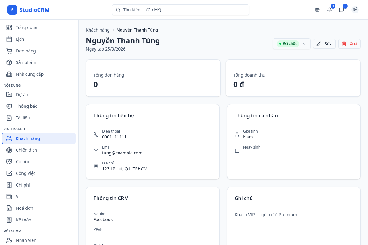 Tab chi tiết khách hàng