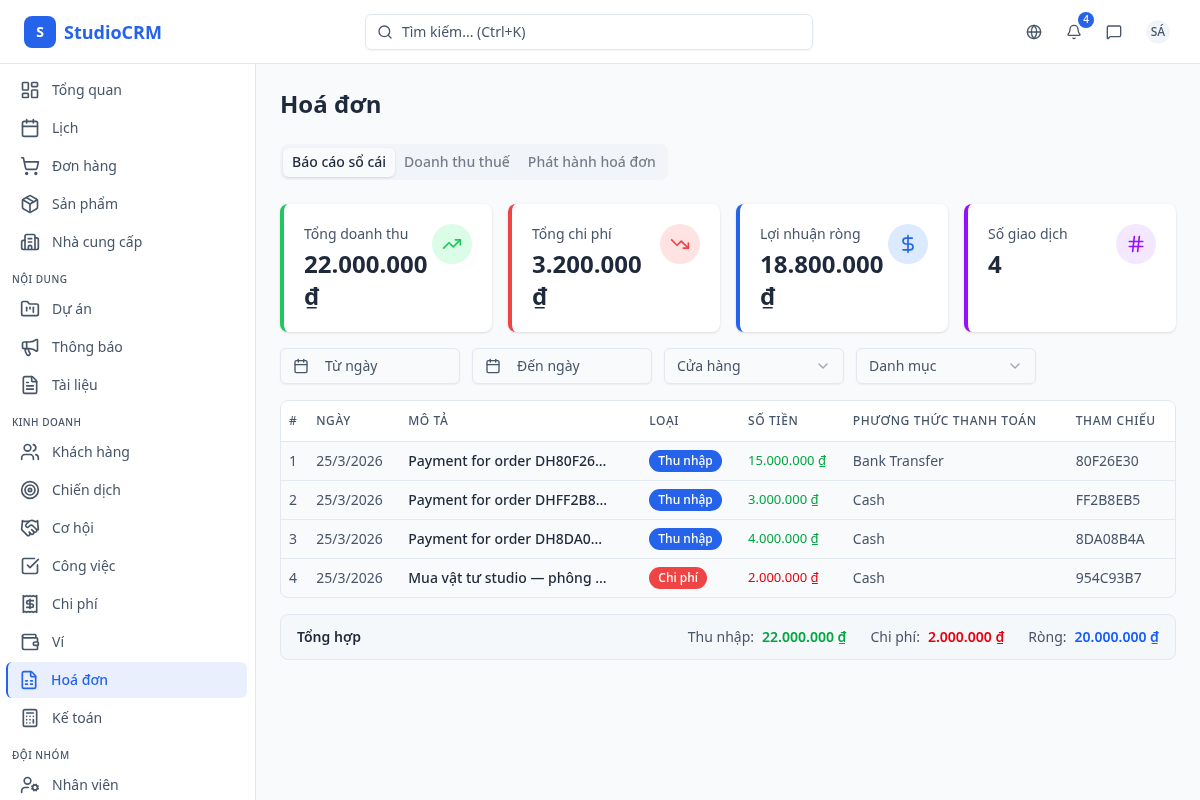 Sổ cái hoá đơn