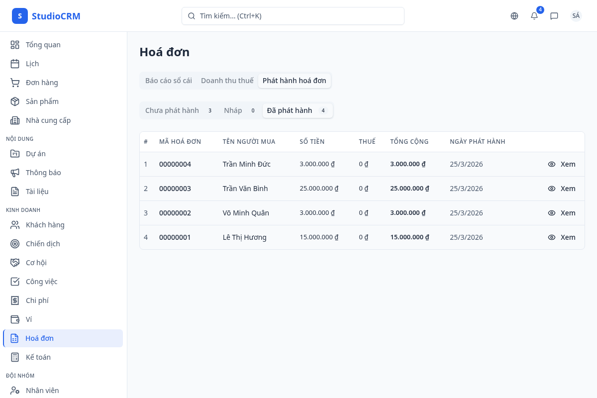 Hoá đơn đã phát hành