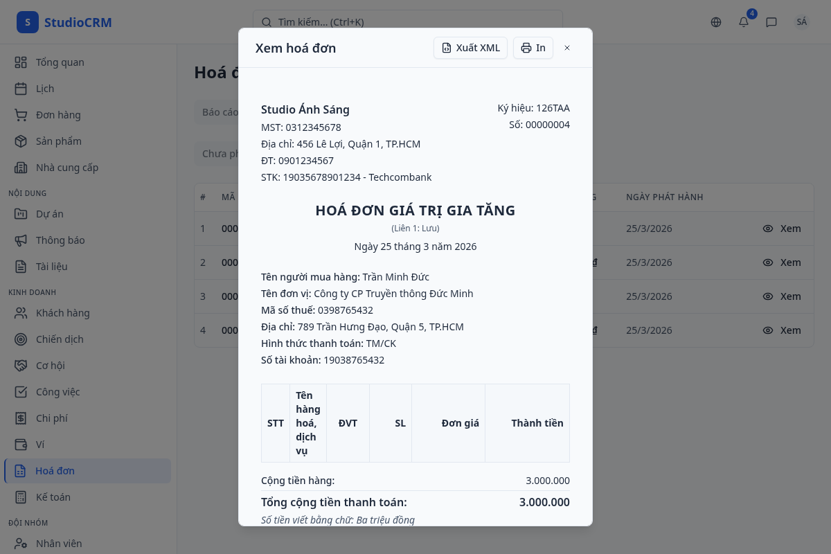Xem trước hoá đơn VAT