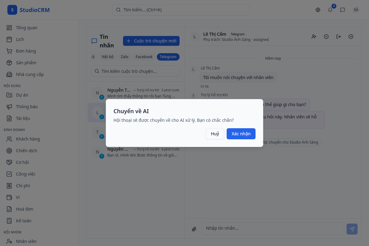 Chuyển hội thoại cho AI