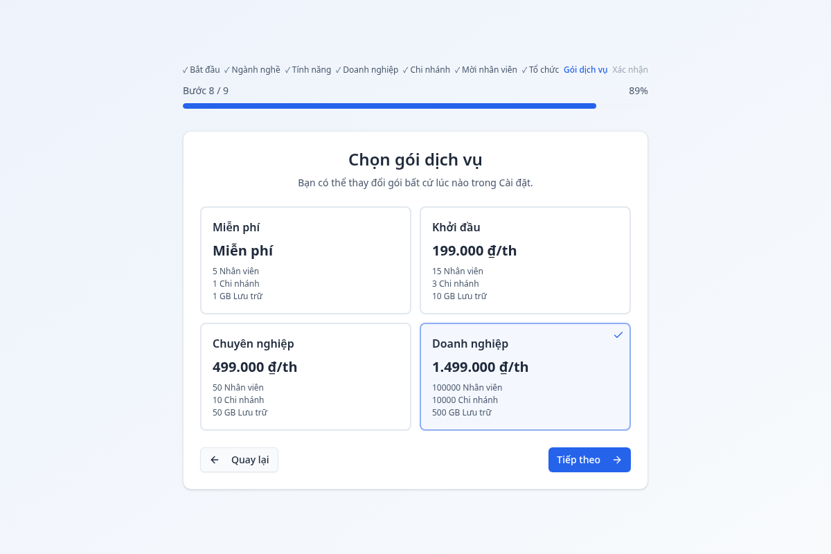 Chọn gói dịch vụ