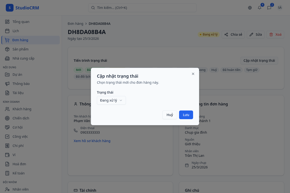 Cập nhật trạng thái đơn hàng