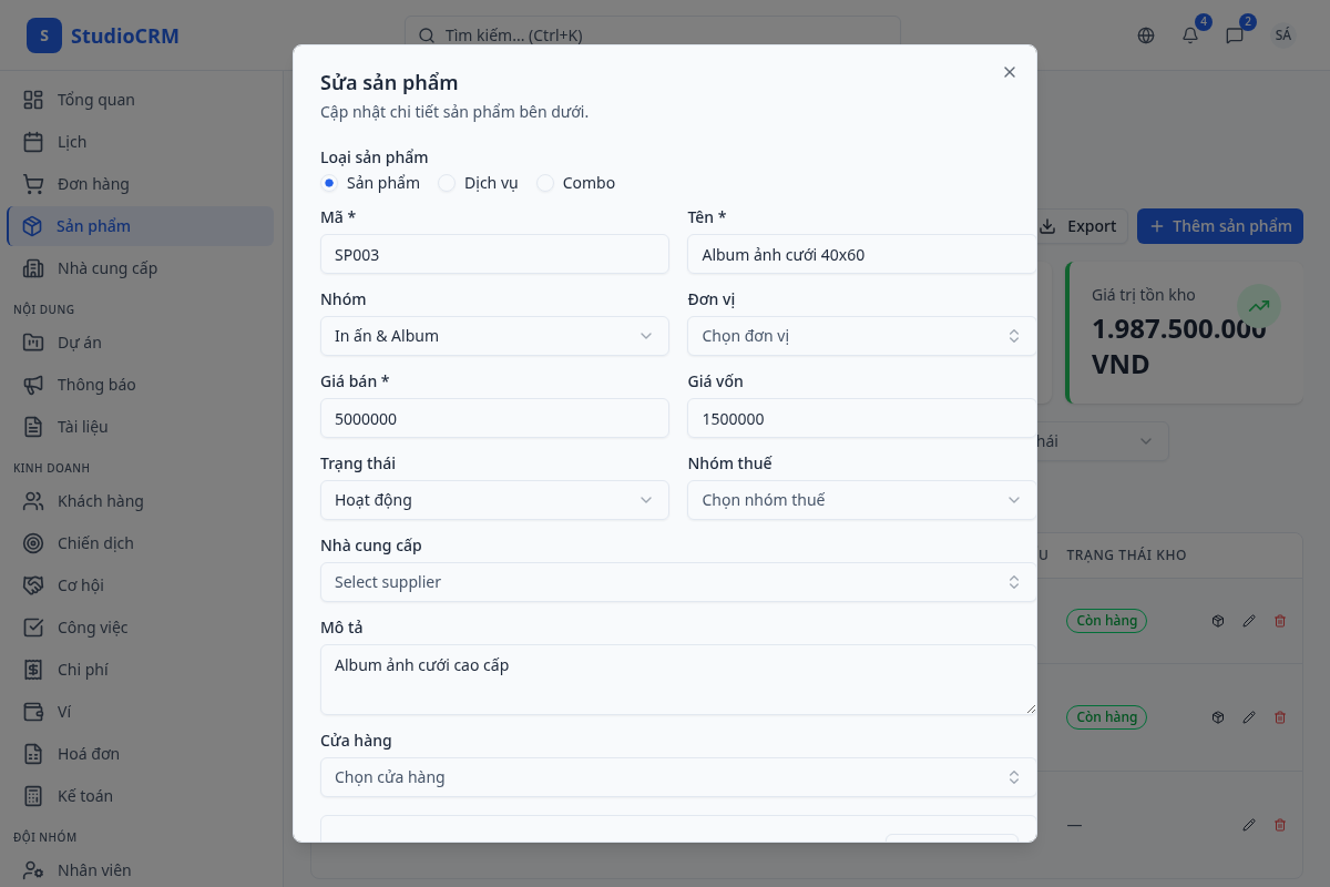 Chỉnh sửa sản phẩm