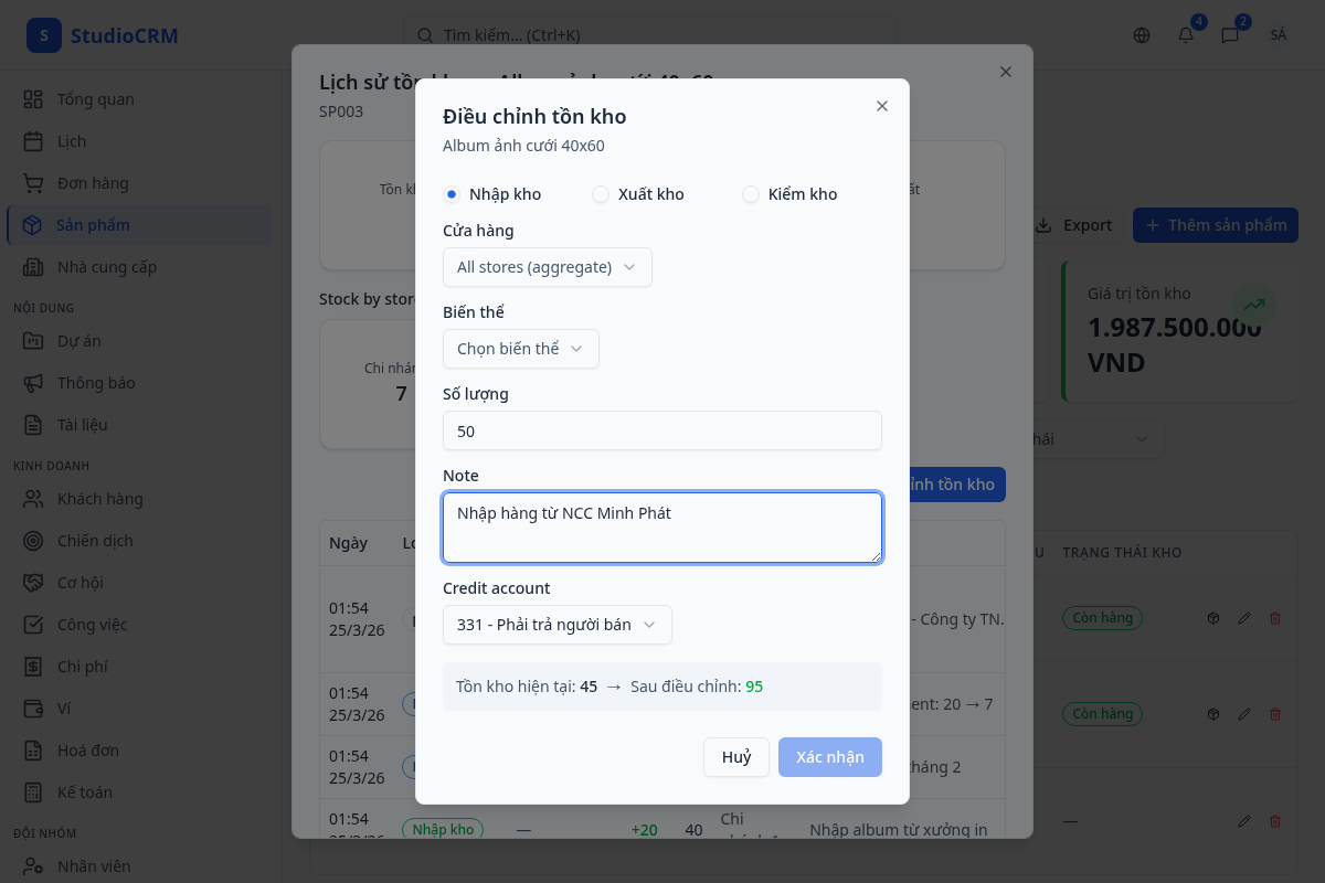 Điều chỉnh tồn kho