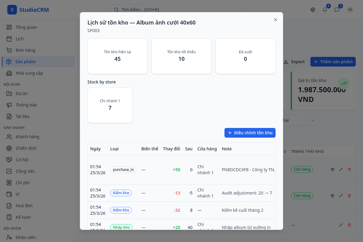 Tồn kho theo chi nhánh