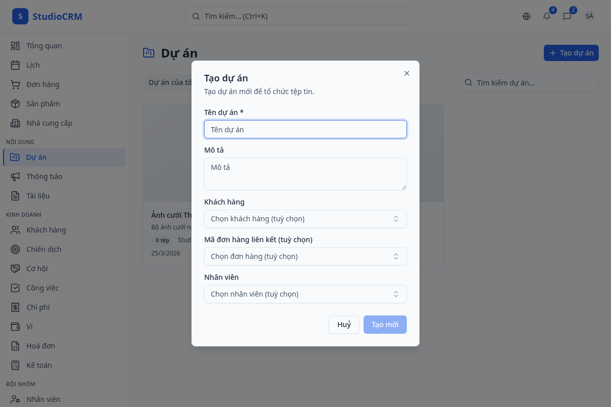 Tạo dự án mới