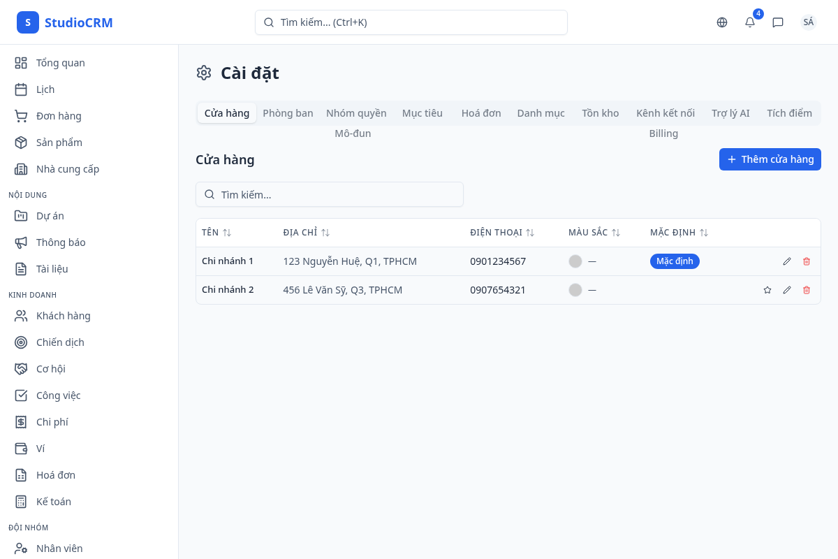 Quản lý chi nhánh