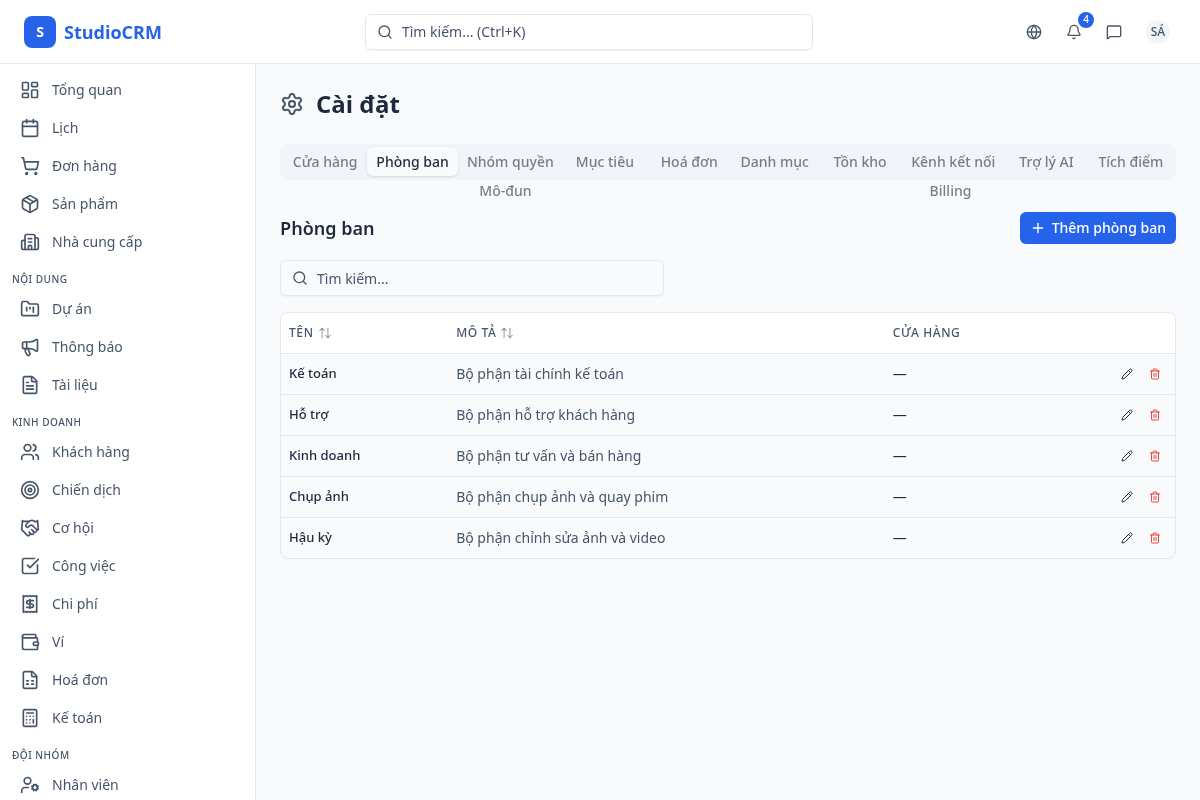 Phòng ban & Phân quyền