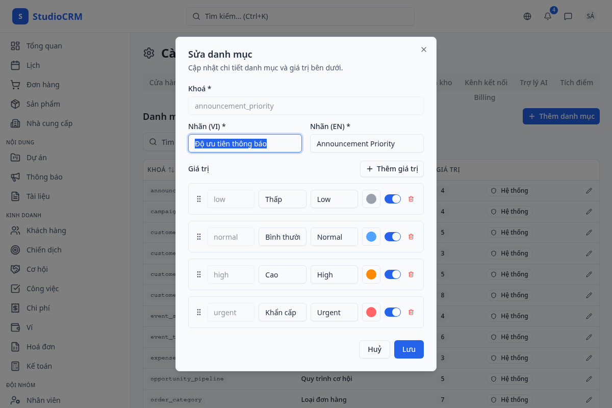Chỉnh sửa danh mục