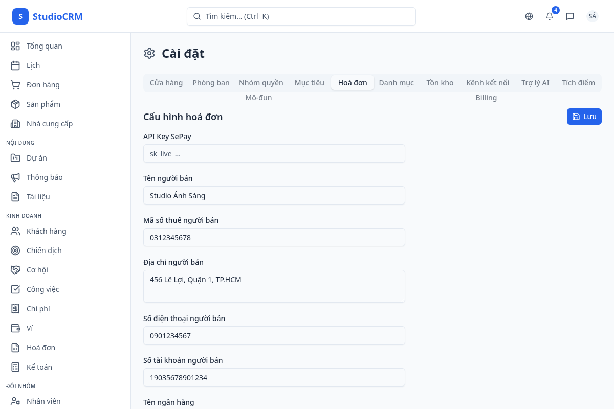 Cấu hình hoá đơn