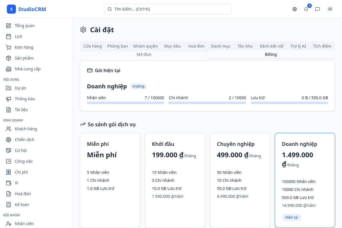 Thanh toán và gói dịch vụ