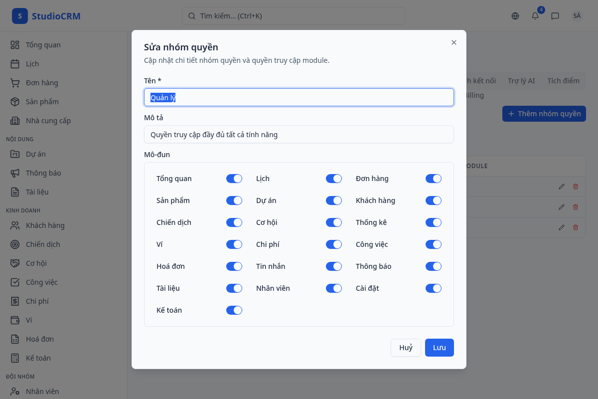 Chỉnh sửa nhóm quyền