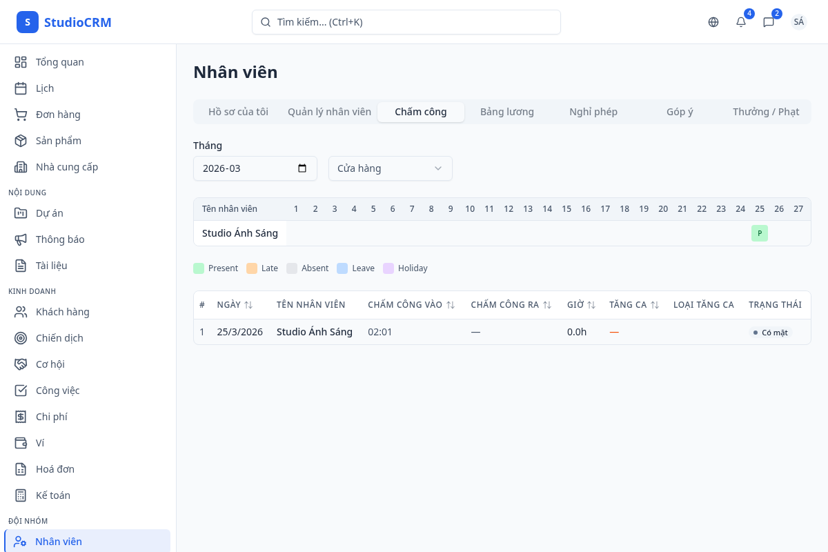 Chấm công & Nghỉ phép