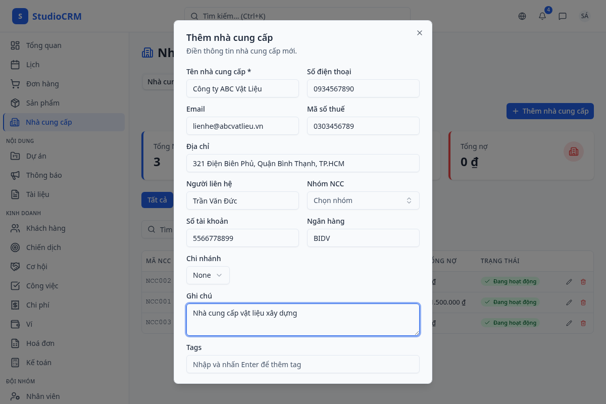 Thêm nhà cung cấp
