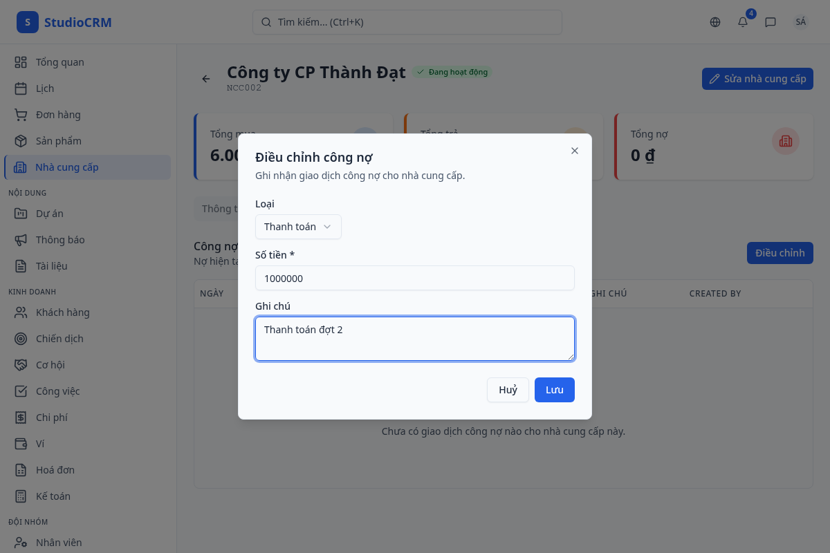 Điều chỉnh công nợ