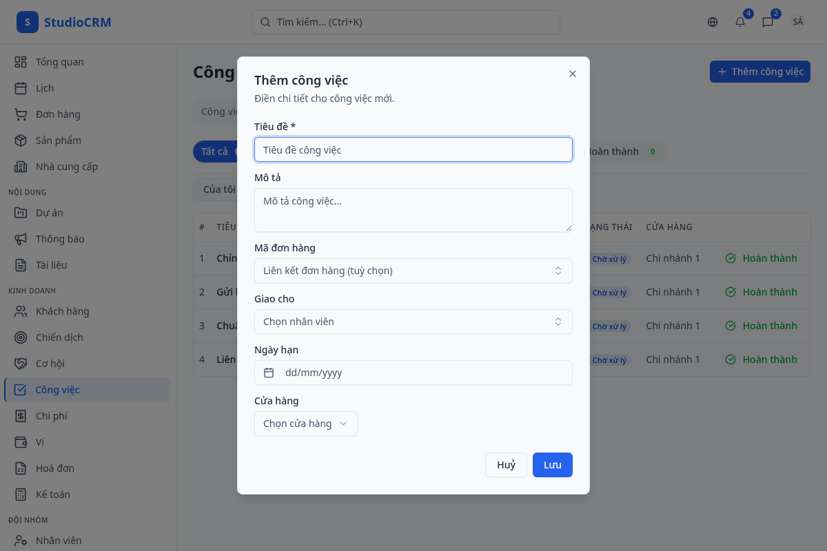 Tạo công việc mới