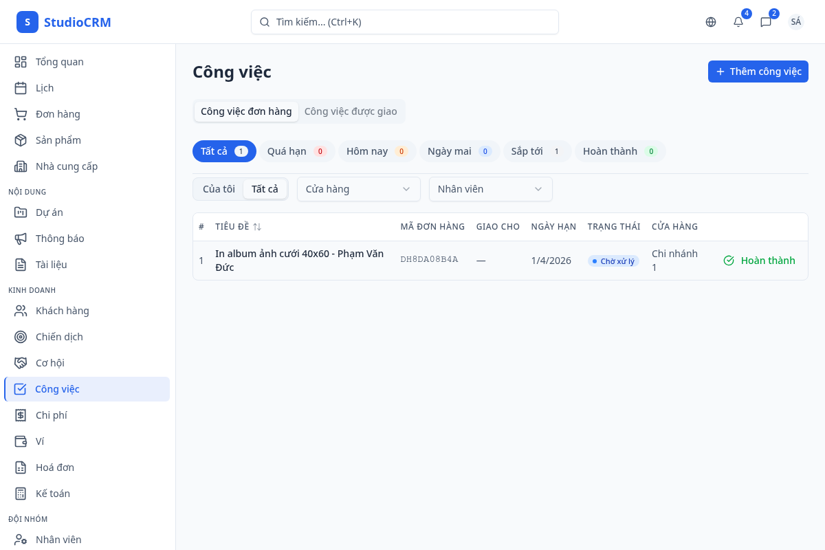 Tab Đơn hàng và Được giao