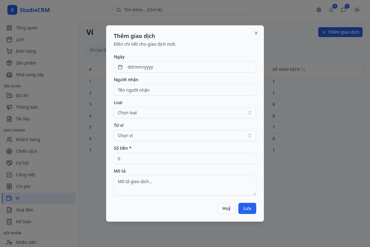 Tạo giao dịch ví thưởng